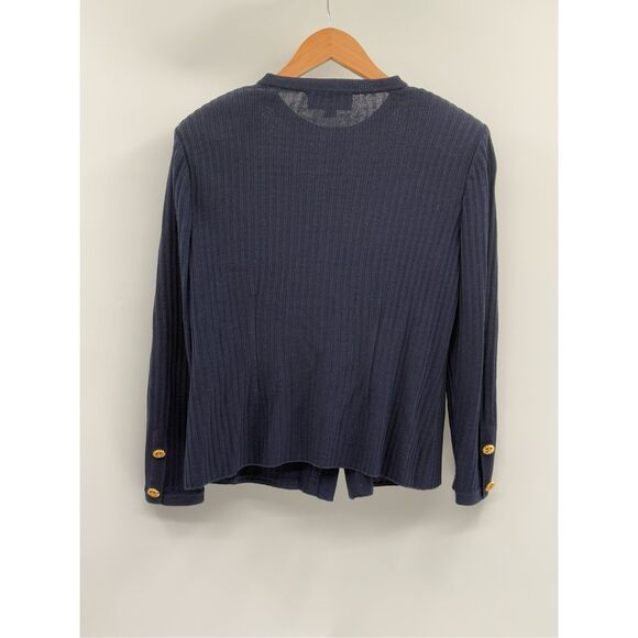 St. John Marie Gray Cardigan Sweater Women 6 Navy Blue Gold Buttons Nautical‎ - Picture 2 of 10